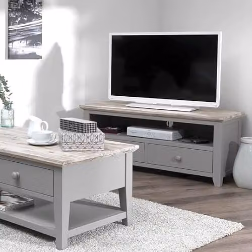 Statement Furniture Florence TV Unit Stand in Dove Grey with 2 Drawers and Shelf, W: 120 cm, D: 45 cm, H: 50 cm – 3