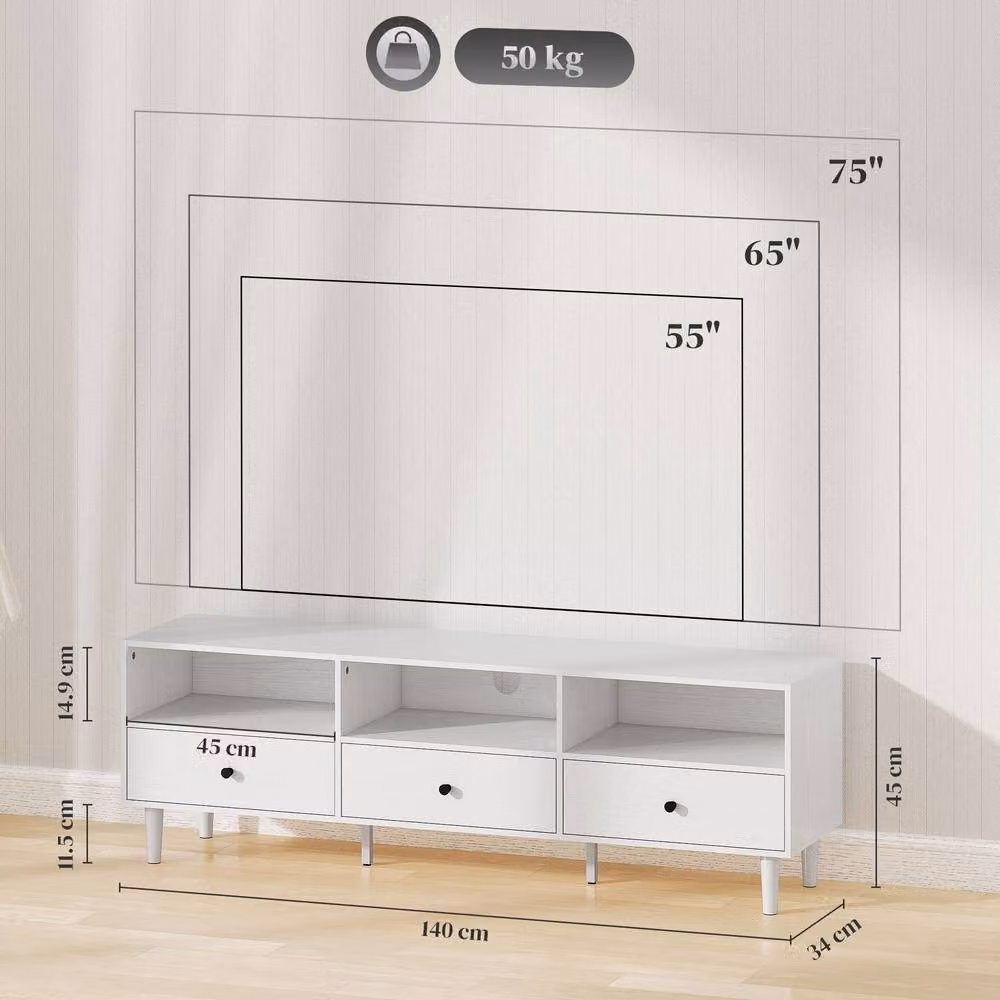 STILVORA TV Stand with 3 Shelves and 3 Drawers in White – 3