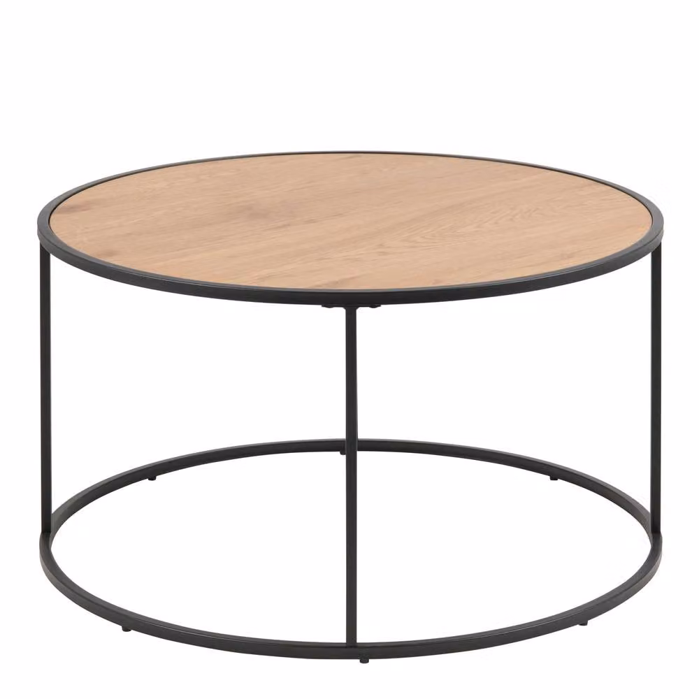 Wyld Haus El Paso Round Coffee Table in Natural Wild Oak Effect with Matt Black Steel Base, Diameter: 80 cm, Height: 45 cm – 3