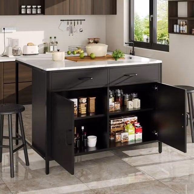 ModernLuxe Kitchen Island with Adjustable Feet in Black – 1