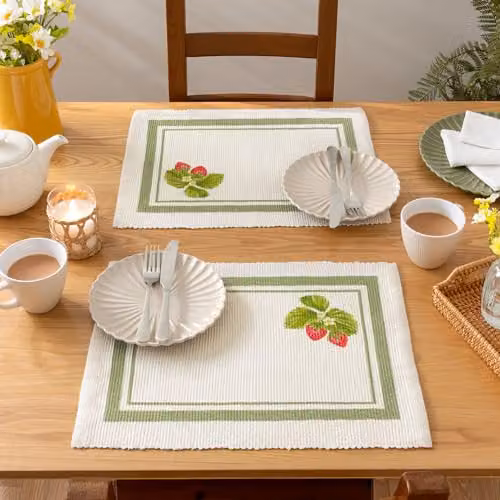 Evans Lichfield Strawberry Set of 4 Indoor Outdoor Placemats, Green, W: 46 cm, D: 36 cm – 2