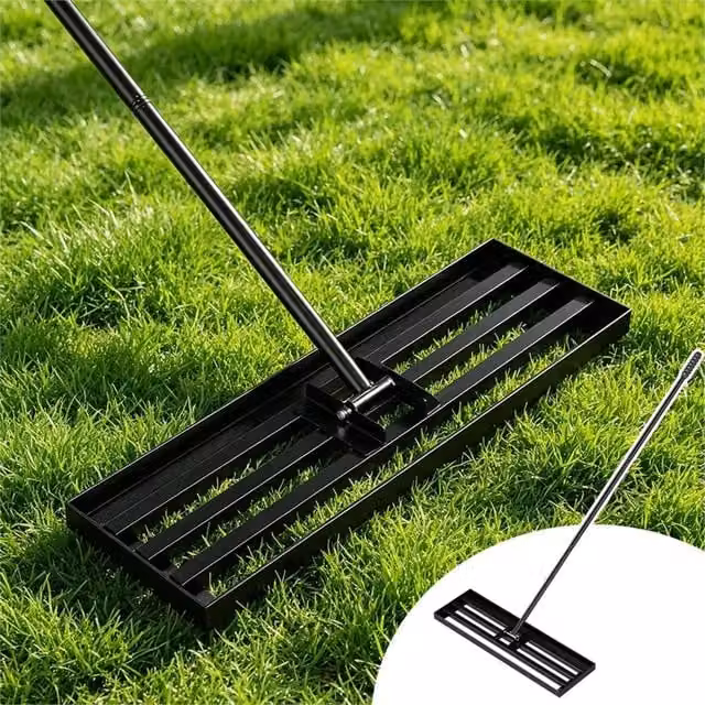 Nordara Black Lawn Leveling Rake with Extended Handle, Metal and Rubber Construction, W: 76.2 cm x D: 25.4 cm