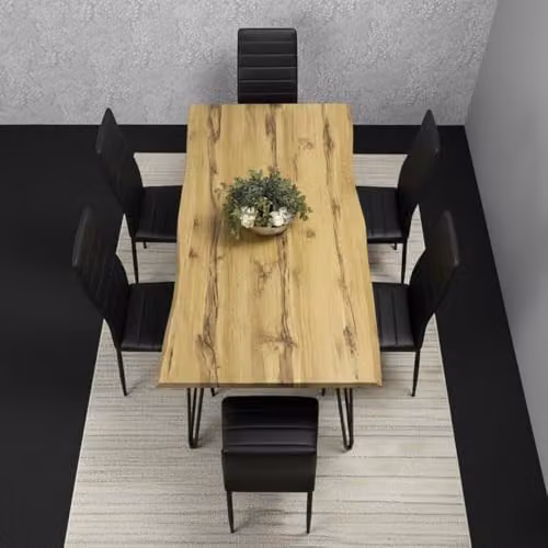 Kosy Koala Modern Dining Table Set with 6 Black Faux Leather Chairs and Brown Rectangular MDF Table – 2