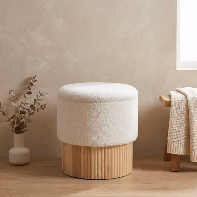 Garden Greatness Maison Boucle Wood Storage Stool in White and Multicolour, W/D/H: 40 x 42 x 42 cm