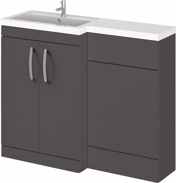 Balterley Grey Glossy Left Hand Vanity Basin and WC Combination Furniture Unit, Width: 110 cm
