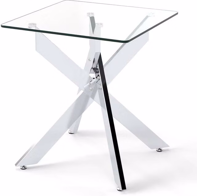 Costway Modern Square Glass Top Side Table with Silver X-Frame in Transparent and Silver – 1