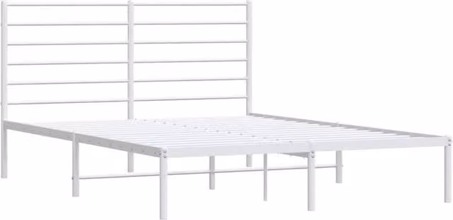Berkfield Home Metal Bed Frame with Headboard in White, W/D/H: 120 x 200 x 90 cm