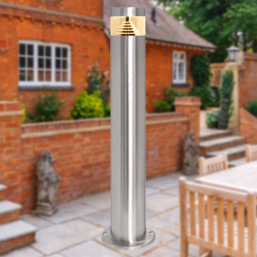 First Choice Lighting Pyramid Stainless Steel LED Outdoor Post Light in Silver – 3