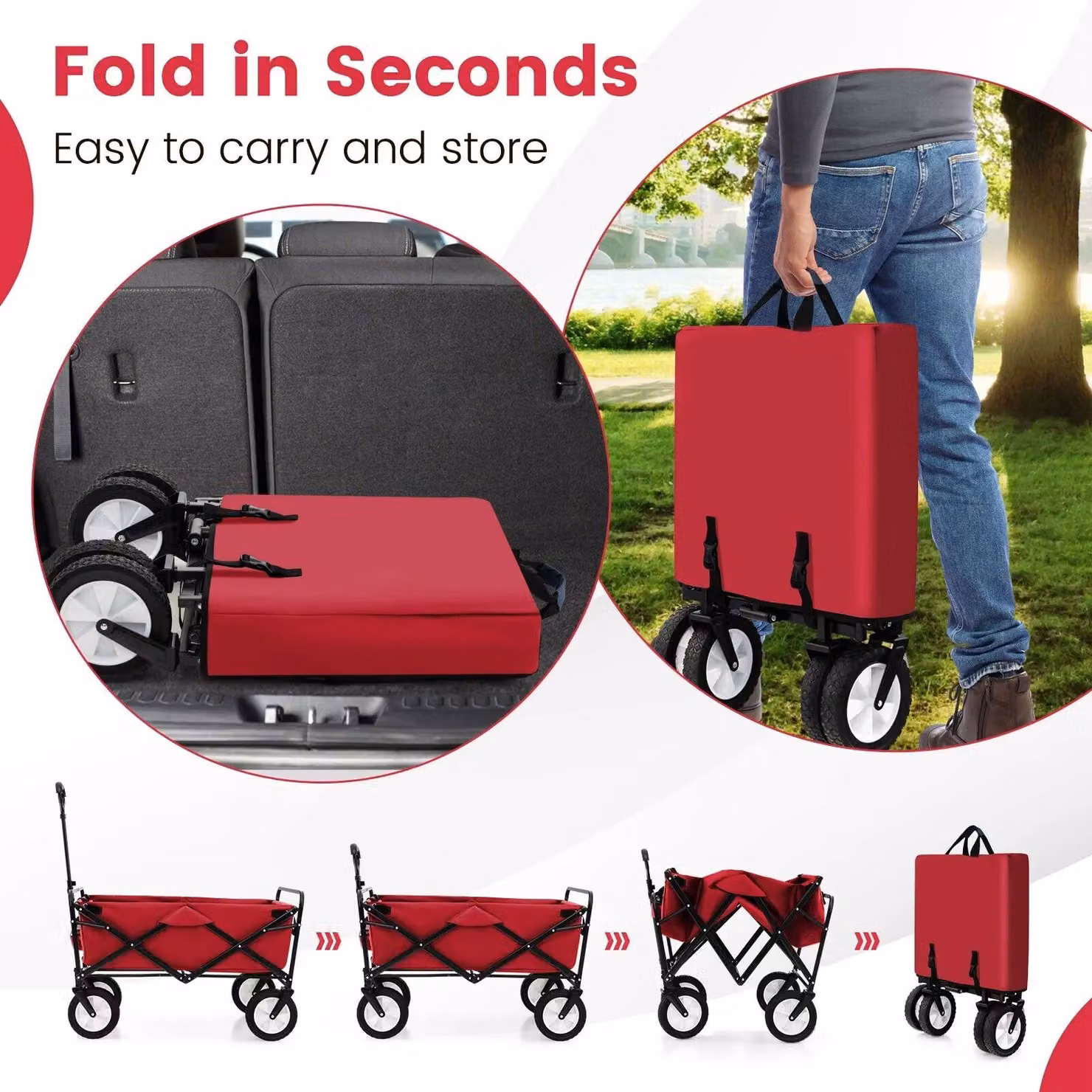 Costway Heavy Duty Collapsible Folding Outdoor Utility Wagon in Red – 4