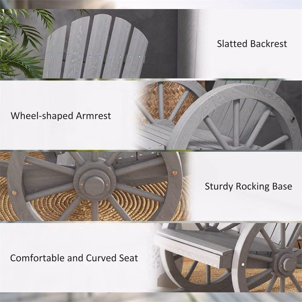 EONLION Grey Outdoor Garden Rocking Chair with Armrests in Treated Hardwood – 5