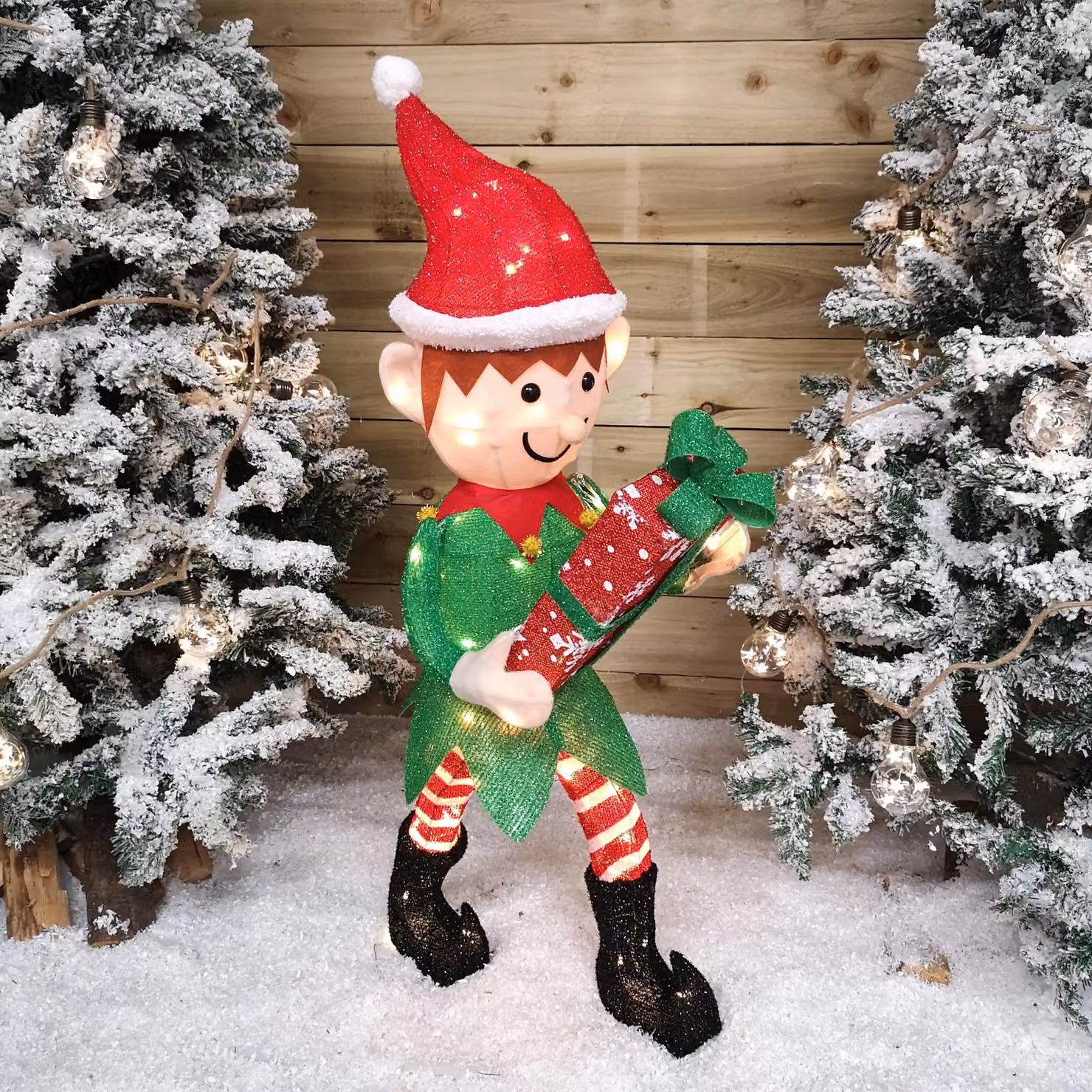 Samuel Alexander 107cm LED Lit Elf Character with Present Christmas Decoration in Green, Red and Black – 2