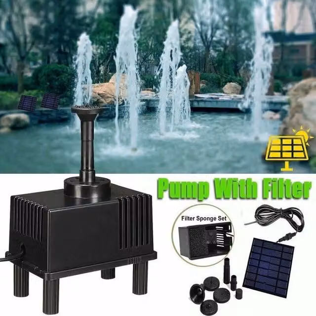 NESTLUNE Solar Panel Powered Water Feature Fountain Pump for Garden and Pools, Black – 1