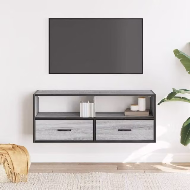 Berkfield Home Grey Sonoma TV Cabinet in Engineered Wood and Metal, W: 100 cm, D: 31 cm, H: 39.5 cm