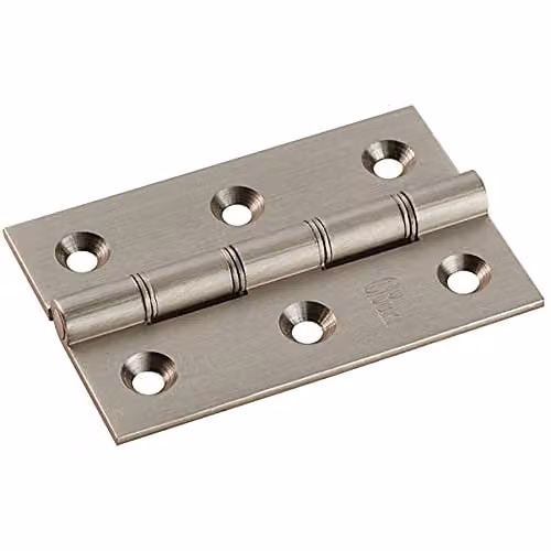 Loops Pair of Brass Washered Butt Hinges in Satin Nickel, W/H: 76 x 7.6 mm