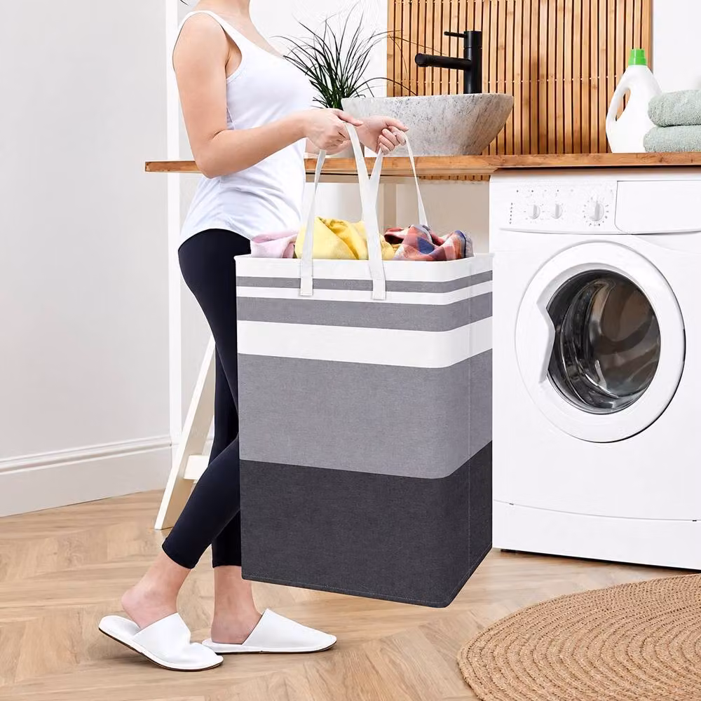YnysTec 75L Foldable Laundry Basket with Handles in Black and Grey, W: 60 cm, H: 30 cm, D: 30 cm – 2