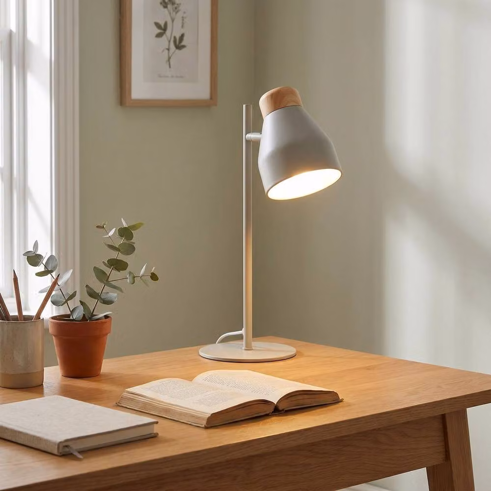 Happy Homewares Scandinavian Designed Adjustable LED Task Table Lamp in Grey and White with Wood Trim – 2