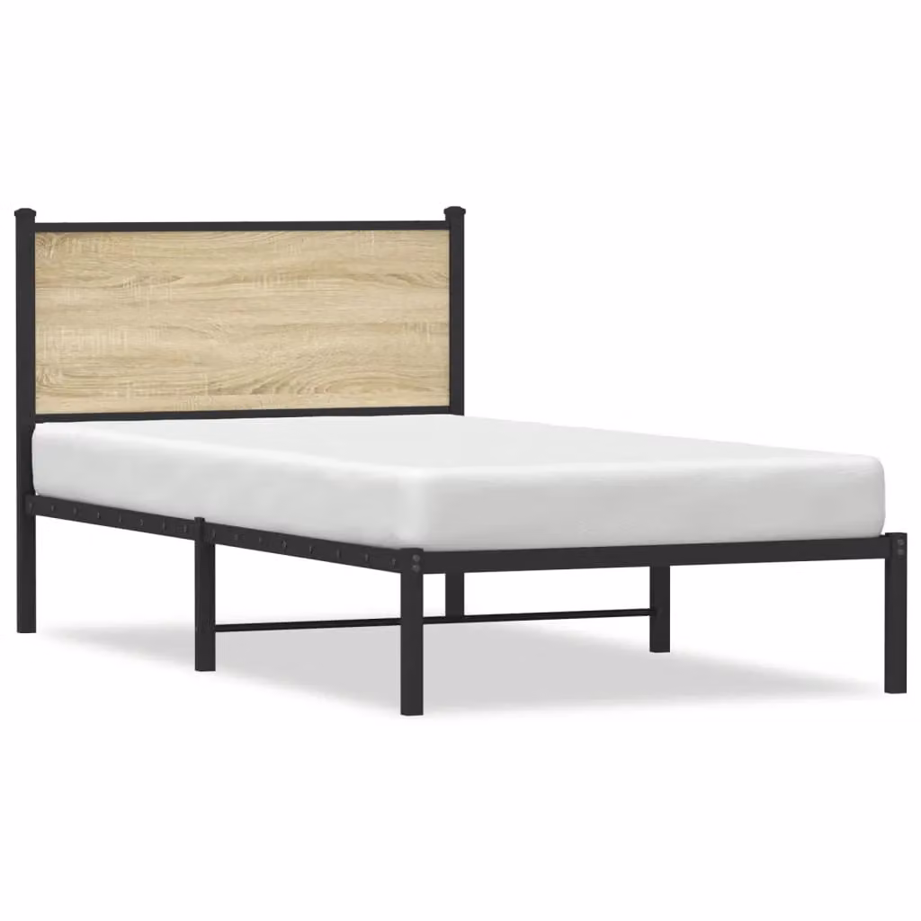 Berkfield Home Metal Bed Frame in Sonoma Oak, Brown, W/D/H: 100 x 200 cm – 2