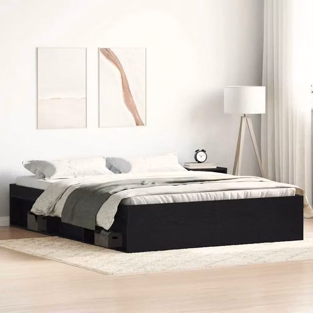 Berkfield Home Bed Frame in Black Oak and Brown Engineered Wood, W/D/H: 150 x 200 cm