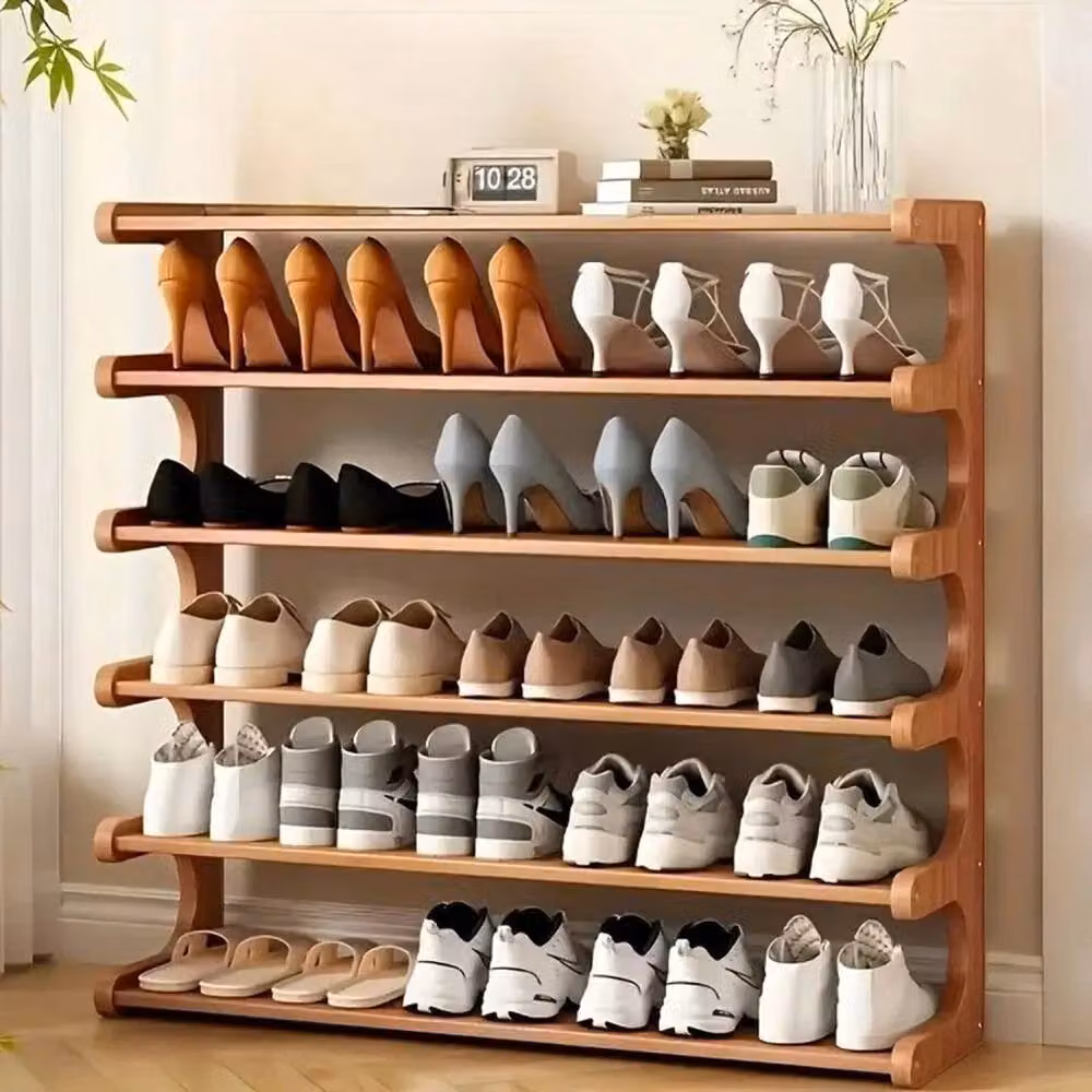 KORVIXA 6 Tier Brown Bamboo Wooden Shoe Rack, Width: 100 cm – 5