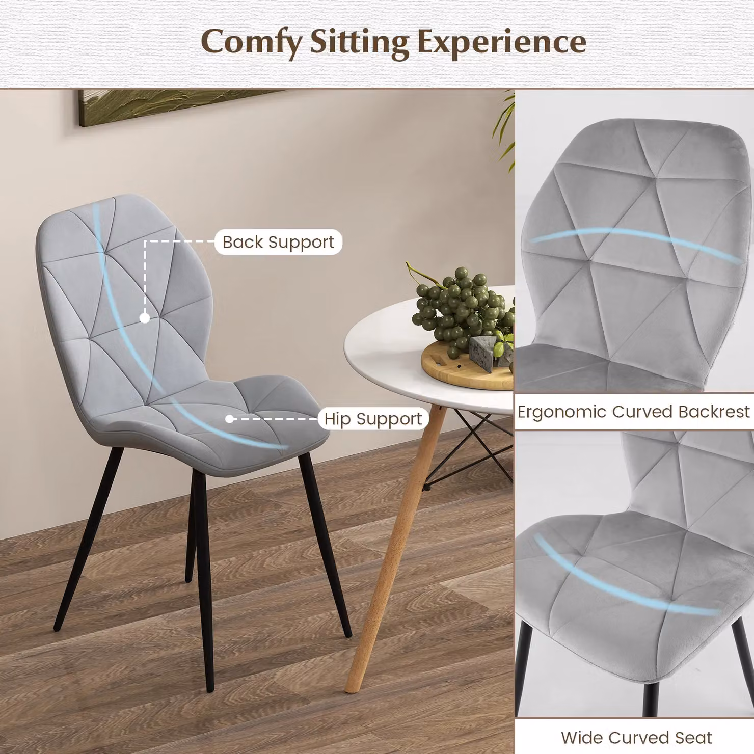Gymax Set of 4 Modern Upholstered Dining Chairs in Grey – 5
