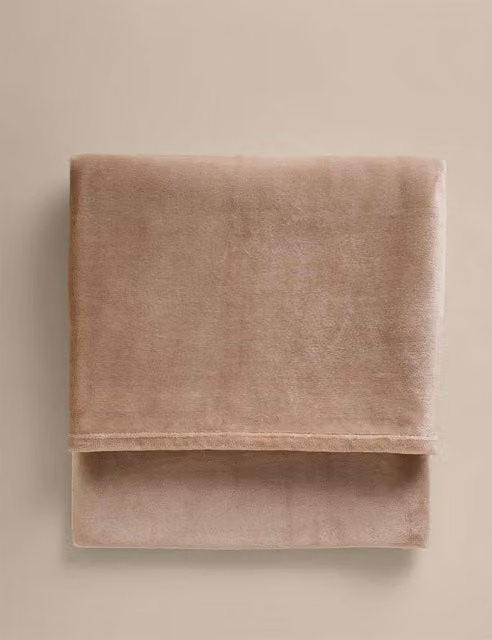 M&S Soft Fluffy Fleece Throw in Beige and Multicolour