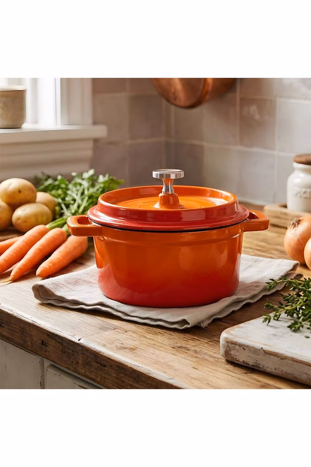 Living and Home Enamelled Cast Iron Dutch Oven Casserole Pot with Lid, Orange – 2