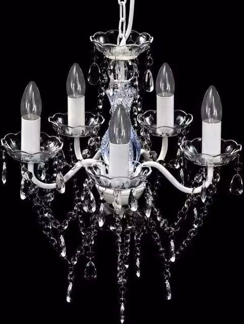 Berkfield Home Classic Suspended Chandelier in White with Transparent Glass, 5 Bulbs, W/D/H: 40 x 40 x 40 cm – 1