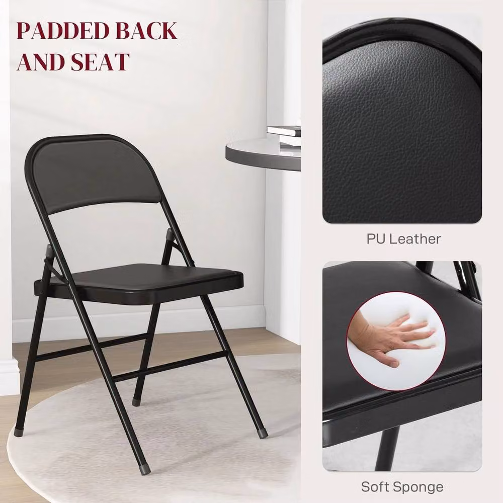 NESTLUNE 2 Pack Padded Folding Chairs with Black Synthetic Leather Cushioned Seats and Metal Frame – 5
