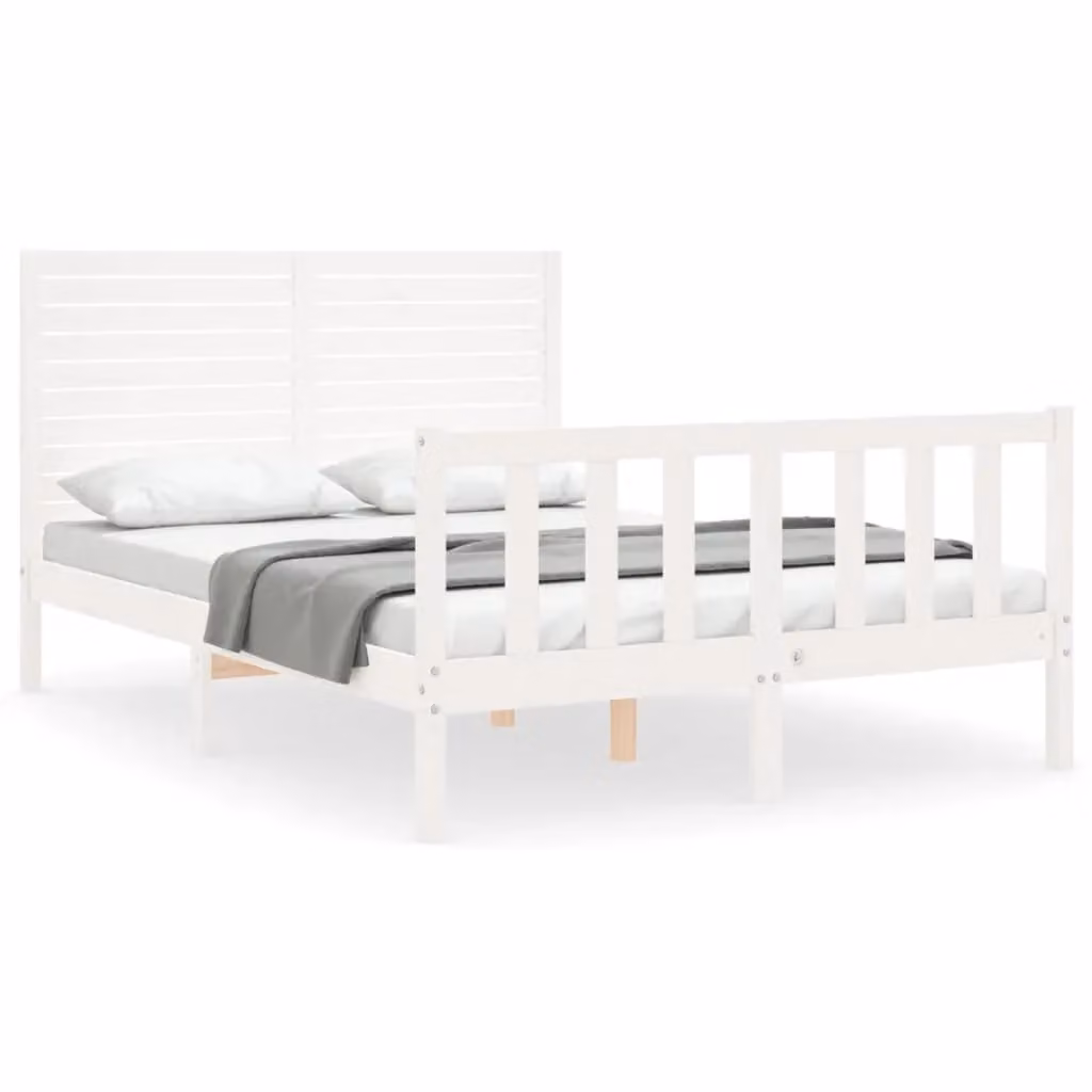 Berkfield Home White Solid Pine Wood Bed Frame with Headboard W/D/H: 140 x 200 cm – 2