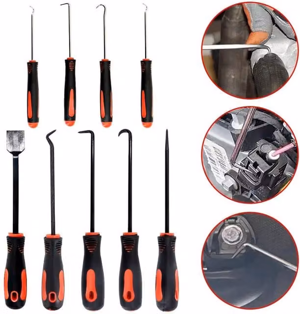 VOGREX 9-Piece Scraper, Pick and Hook Set for O-Ring Gaskets and Seals Remover in Multicolour – 1