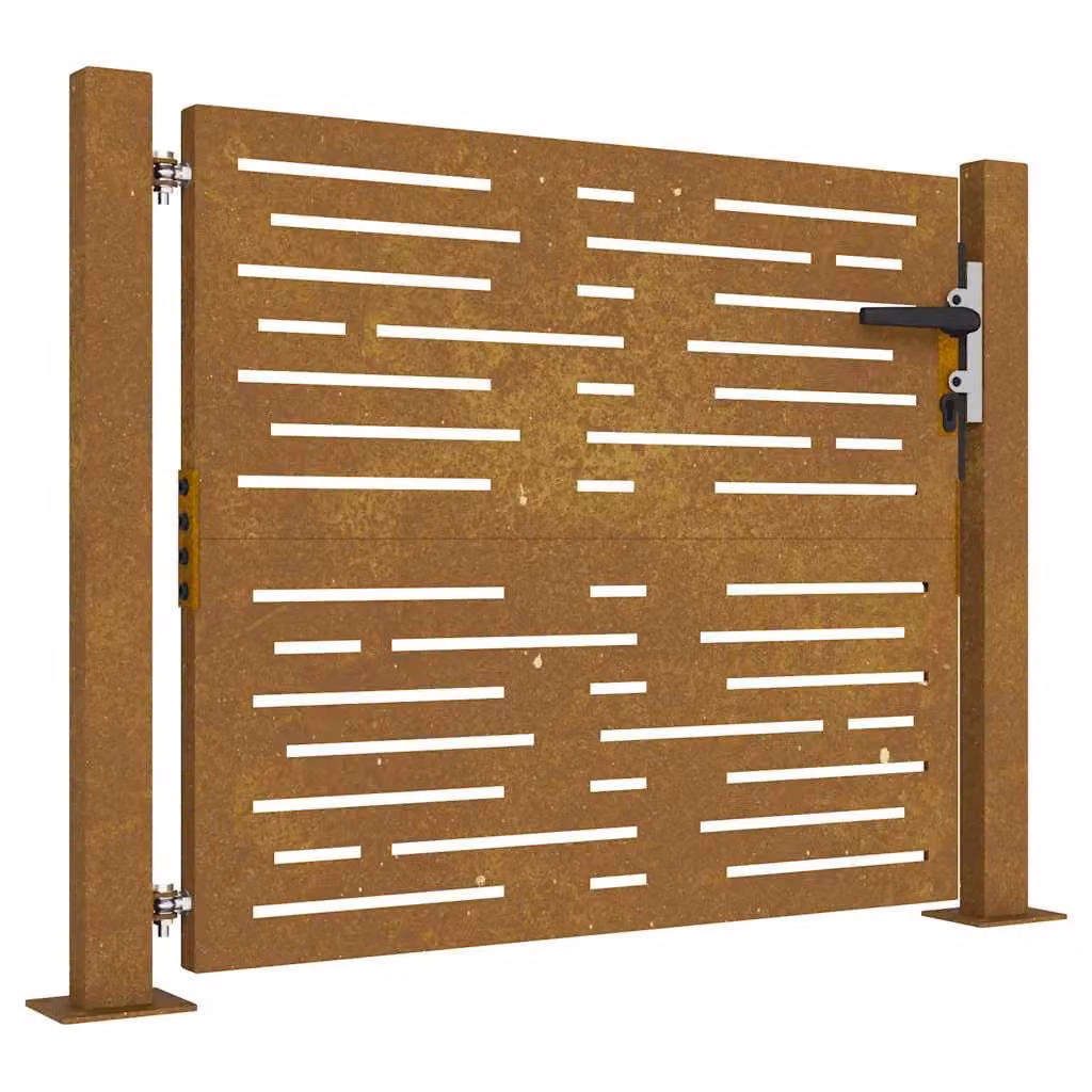 Berkfield Brown Corten Steel Square Design Garden Gate, W: 105 cm, H: 80 cm – 2