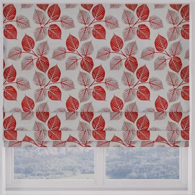 Tanomah Made to Measure Blackout Roman Blind in Red Floral Nature Pattern