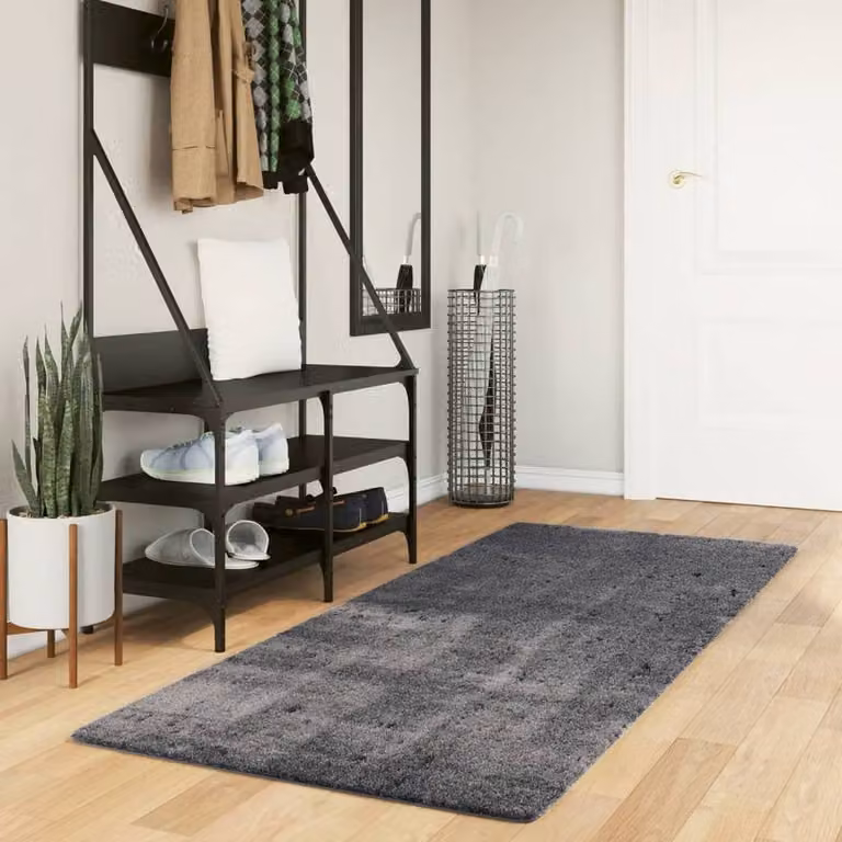 Berkfield Home Round Short Pile Soft and Washable Anthracite Grey Rug, W: 80 cm