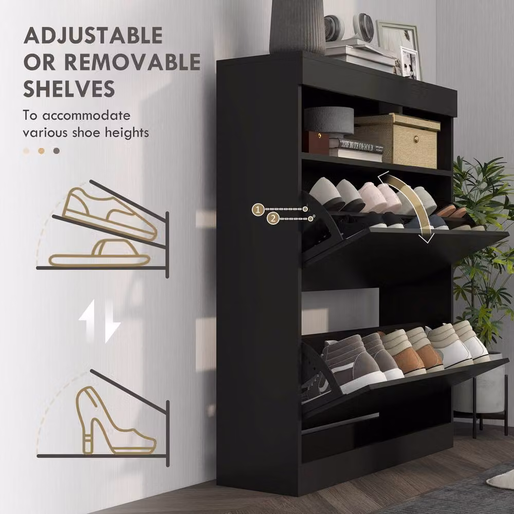 ERGOVEXA High Gloss Black Shoe Cabinet with 2 Tilting Flip Doors, W/D/H: 99.5 x 2.0 x 80.0 cm – 7