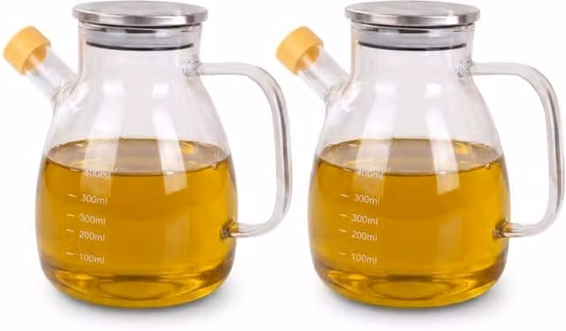 Eden & Willow Transparent Glass Oil and Vinegar Dispenser Set with Steel Lids and Drip-Free Spouts, 2 Pieces
