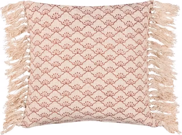 Make it a Home Saku Blossom Fringed Square Cushion in Red with Feather Filling