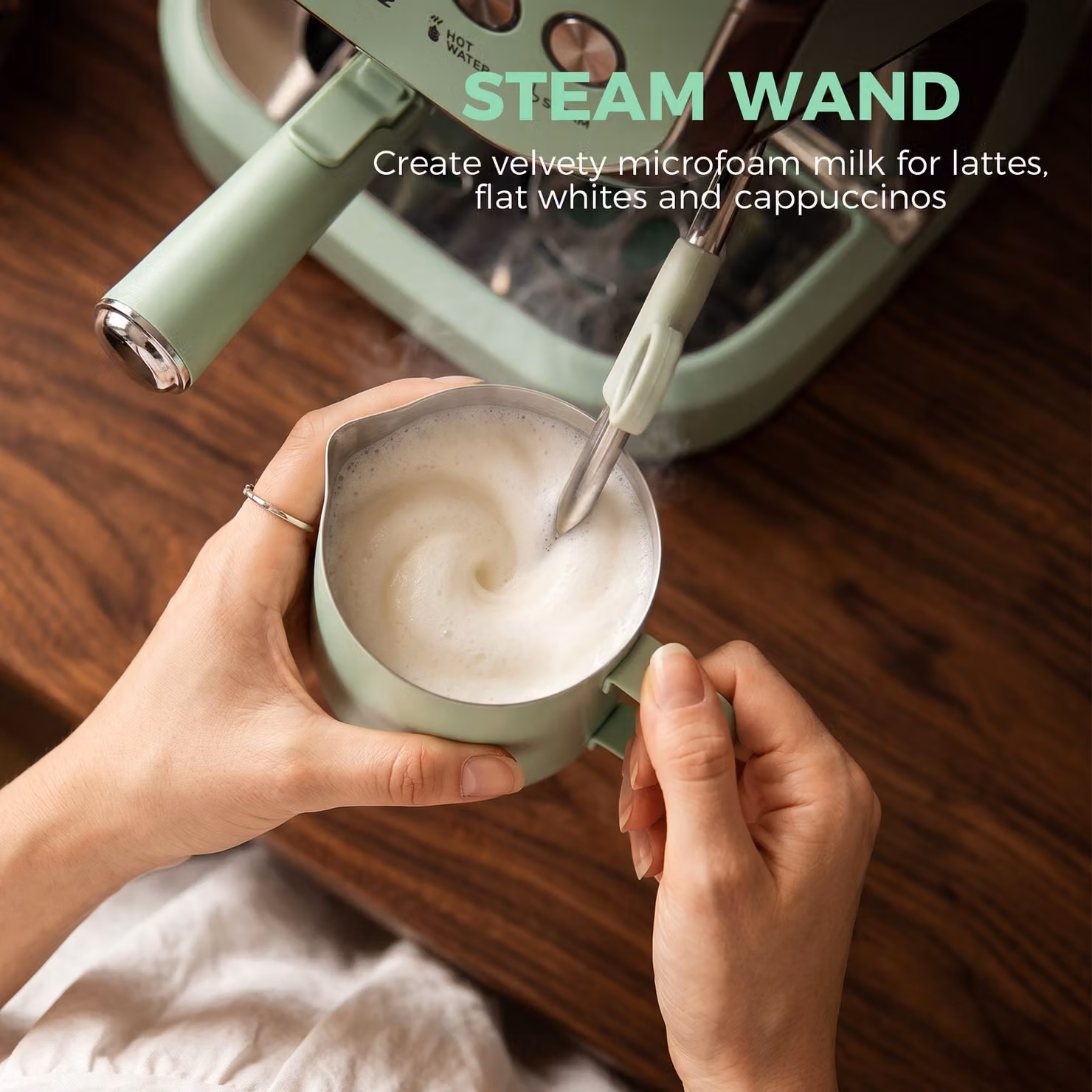 HOMCOM Bean to Cup Coffee Machine with Integrated Grinder and Steam Wand, Light Green – 5