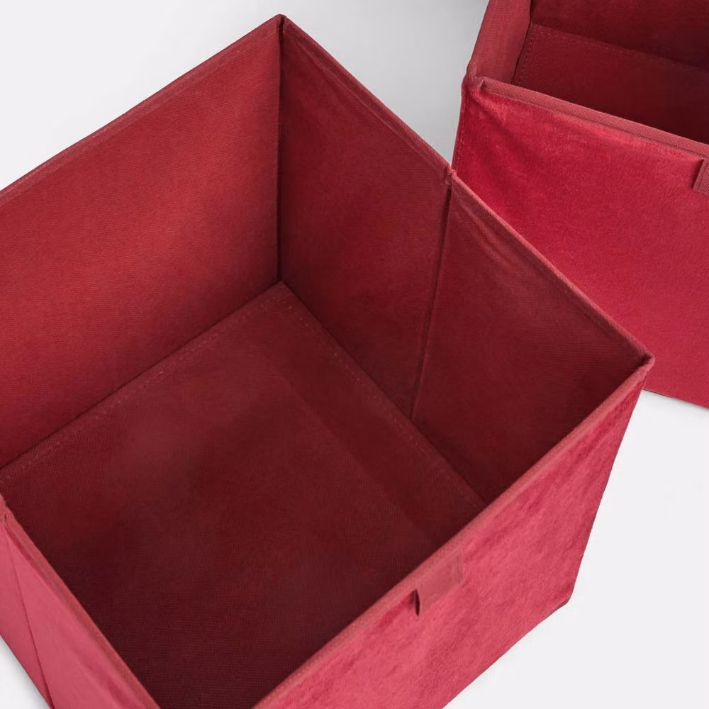 OHS 2 x Matte Velvet Cube Folding Storage Organisers in Dark Red – 3