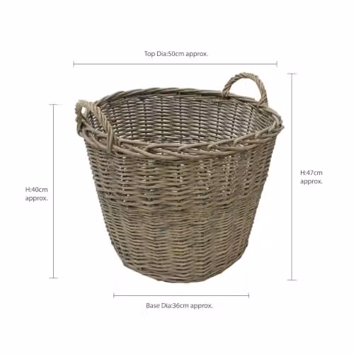 JVL Chunky Willow Round Laundry Basket with Handles in Grey or Orange, W/D/H: 50 x 40 x 47 cm – 5