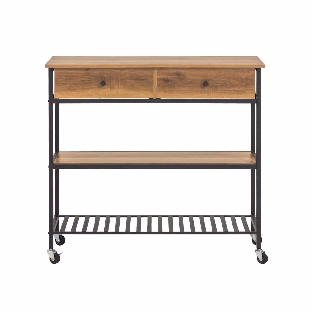 SoBuy Industrial Kitchen Trolley with 2 Drawers and 3 Shelves in Brown and Black – 2