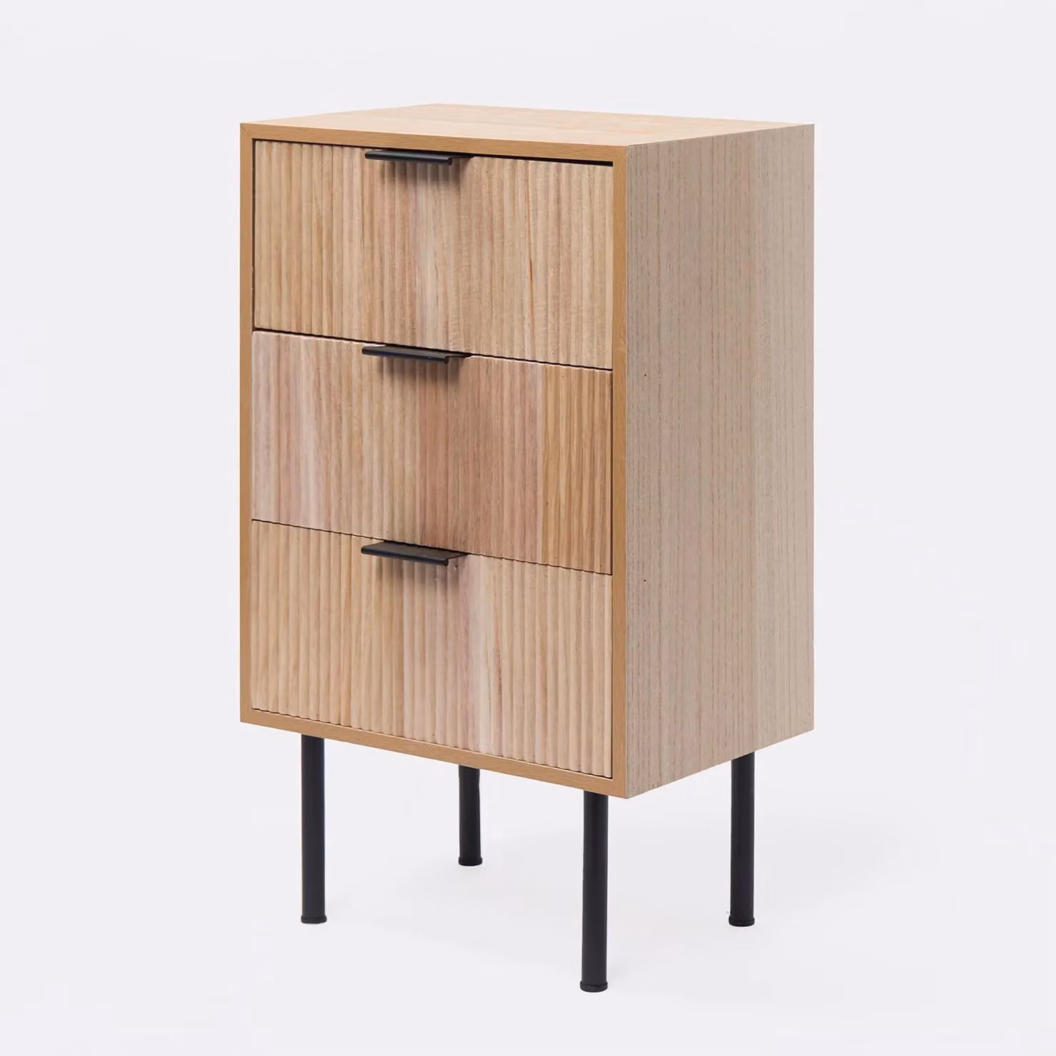 OHS Modern Ribbed 3-Drawer Bedside Table and Office Nightstand in Light Oak – 2