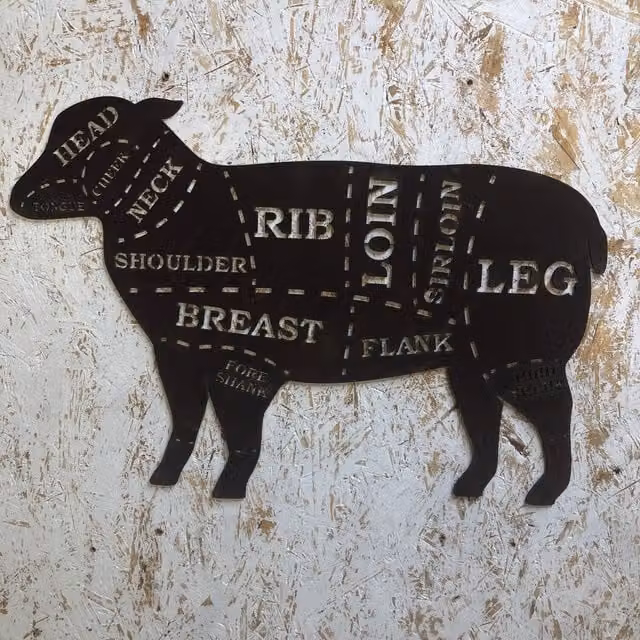 RW Norfolk Rusty Metal Butchers Lamb Wall Decoration, Brown