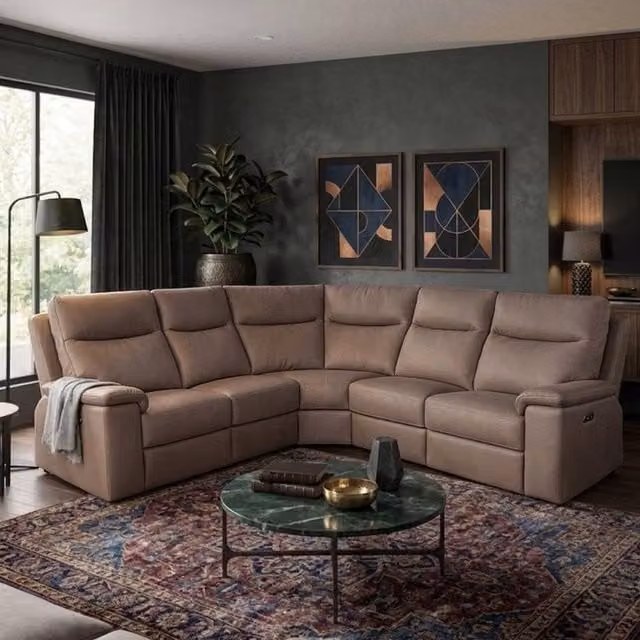 Aspire Marlowe Real Leather Power Recliner 2C2 Corner Sofa with USB Charging in Taupe – 1
