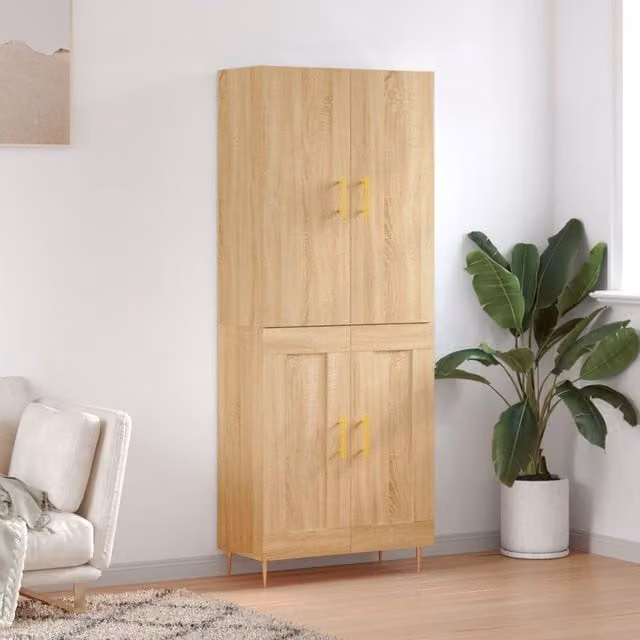 Berkfield Home Sonoma Oak Highboard in Brown, W/D/H: 69.5 x 34 x 180 cm