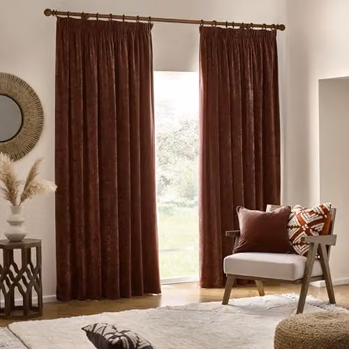 Yard Heavy Chenille Velvet Room Darkening Pencil Pleat Curtains, Brown, W: 168 cm, H: 183 cm – 2