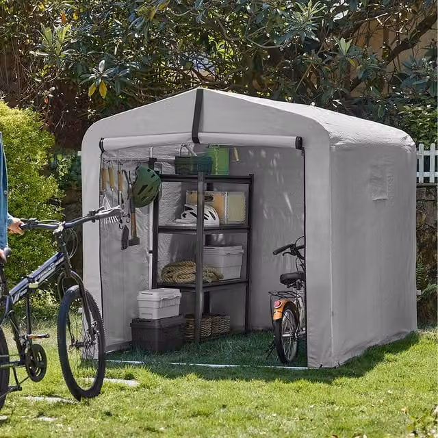 SoBuy Curved Outdoor Bicycle Storage Shed in Silver/Grey
