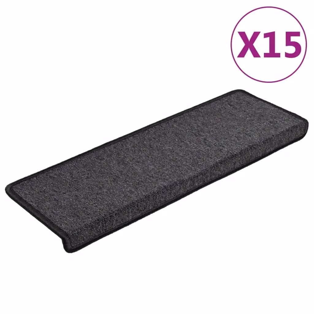 Berkfield Home Self-Adhesive Carpet Stair Treads, 15 Pieces, Anthracite Black, W: 65 cm, D: 21 cm, H: 4 cm – 2