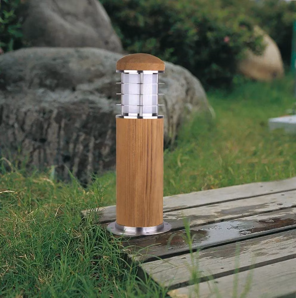 Netlighting Poole 1 Light Outdoor Bollard Light in Stainless Steel and Brown Teak, IP55, E27 – 3