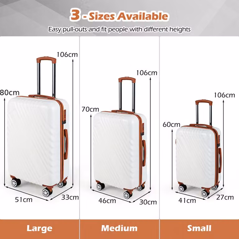 Costway Luggage Set of 3 Suitcases in White