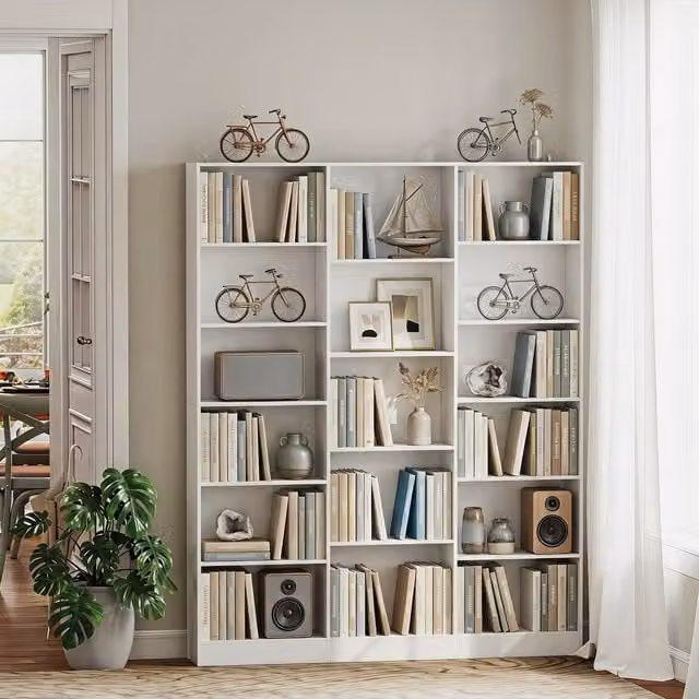 HOMCOM Modern Freestanding Open Storage Bookcase with Adjustable Shelves in White